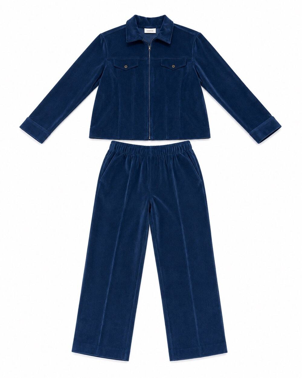 Alfred Dunner Women’s Medium Blue Velour 2 Piece Jacket Pants Set Corduroy